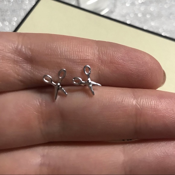 Sterling Silver 925 Scissors Stud Earrings - Picture 5 of 6